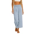 thumbnail image 6 of oiangi Wide Leg Pants Boho Smocked Elastic Waist Trousers Summer Beach Vacation Palazzo Pant with Pockets Blue M, 6 of 9