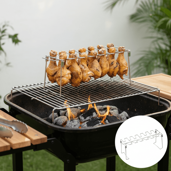 14 Slot Stainless Steel Chicken Drumstick Rack Multi Leg Grill Stand with Straight Groove Design for Outdoor Camping and Barbecue Parties, Silver