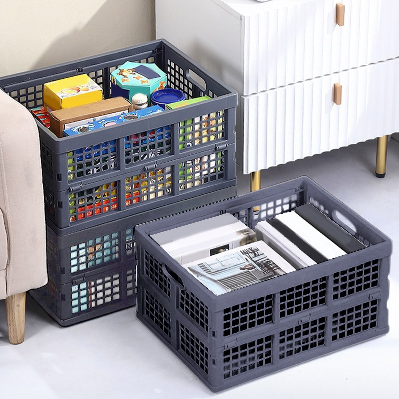 UUHYTG Storage Basket, Large Foldable Mesh Organizer Basket for Desktop, Snack Stationery Cosmetics Storage Box, Multipurpose Fruit and Home Office Organizer Container