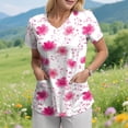 thumbnail image 2 of COMVALUE Scrubs for Women V Neck Short Sleeve Animal Print Nursing Uniform Top with Pockets Stretch Medical Scrub Shirt (Pink, 3XL), 2 of 9