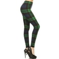 thumbnail image 2 of Women's Regular Green Black Plaid Pattern Printed Leggings, 2 of 3