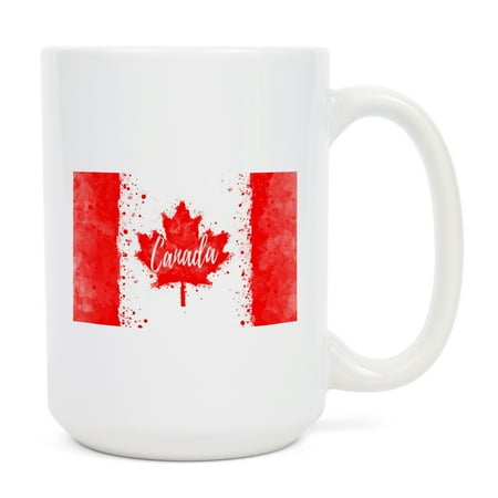 

15 fl oz Ceramic Mug Canada Canadian Flag Watercolor Dishwasher & Microwave Safe