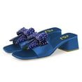 thumbnail image 2 of FSJ Women Rhinestone Bowknot Wide Strap Mules Open Square Toe Low Chunky Heeled Slide Sandals Backless Daily Party Dress Shoes Size 8 Blue, 2 of 4