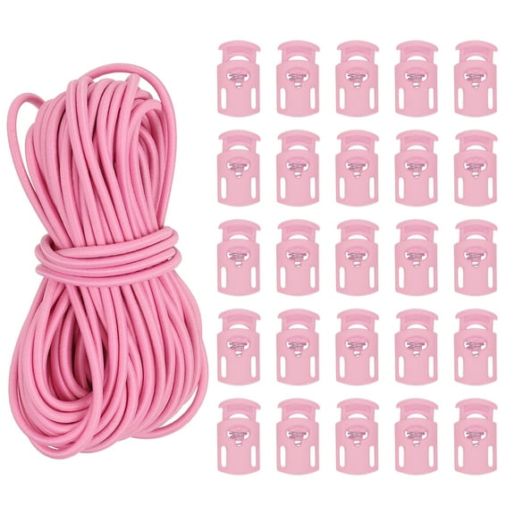 Uxcell 1Pcs 10 Yard Elastic Bungee Cord & 25 Pcs Single Hole Cord Lock Pink