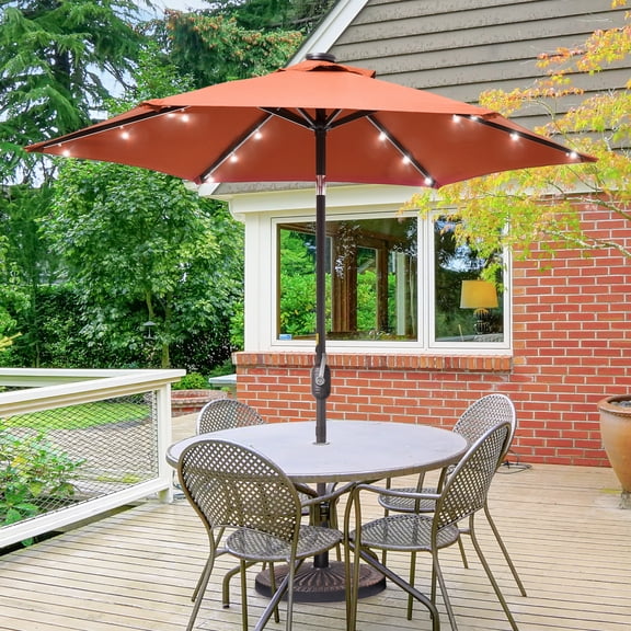 CHYVARY 7.5ft LED Patio Umbrella Round Market Outside Table Umbrella for Deck, Poolside and Patio, Park& Garden,Carrot orange