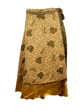 Mogul Women Silk Sari Wrap Skirt Printed Made From Upcycled Saris Reversible Gypsy Summer Long Wrap Around Skirts