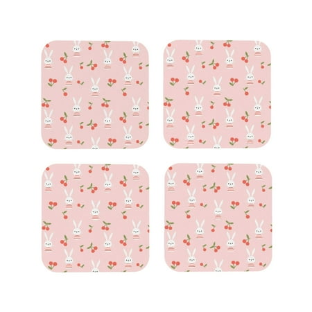 

Tideii Rabbit And Cherry for Leather Coasters 4 Pieces Anti-fouling and Anti-scalding Decorative Coasters Suitable for Restaurants Kitchens Coffee Shops-Square
