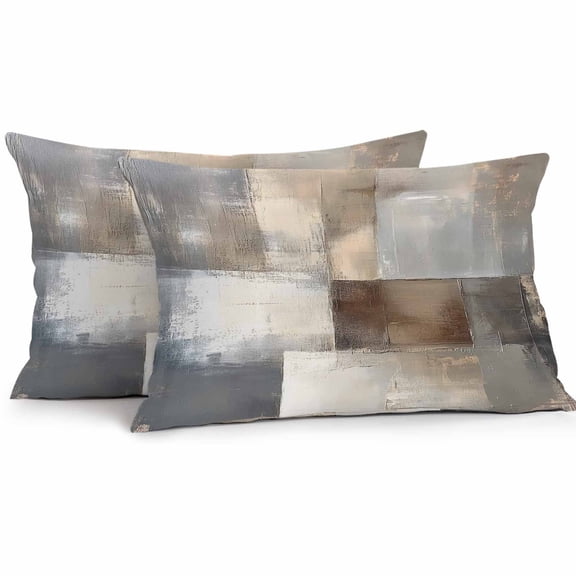 Gradient Art Outdoor Pillow Covers Pack of 2 Grey Beige Blue Abstract Vintage Painting Retro Waterproof Throw Pillow Covers Decorative Cushion Cases for Patio Garden Tent Balcony Couch 20x12 inch