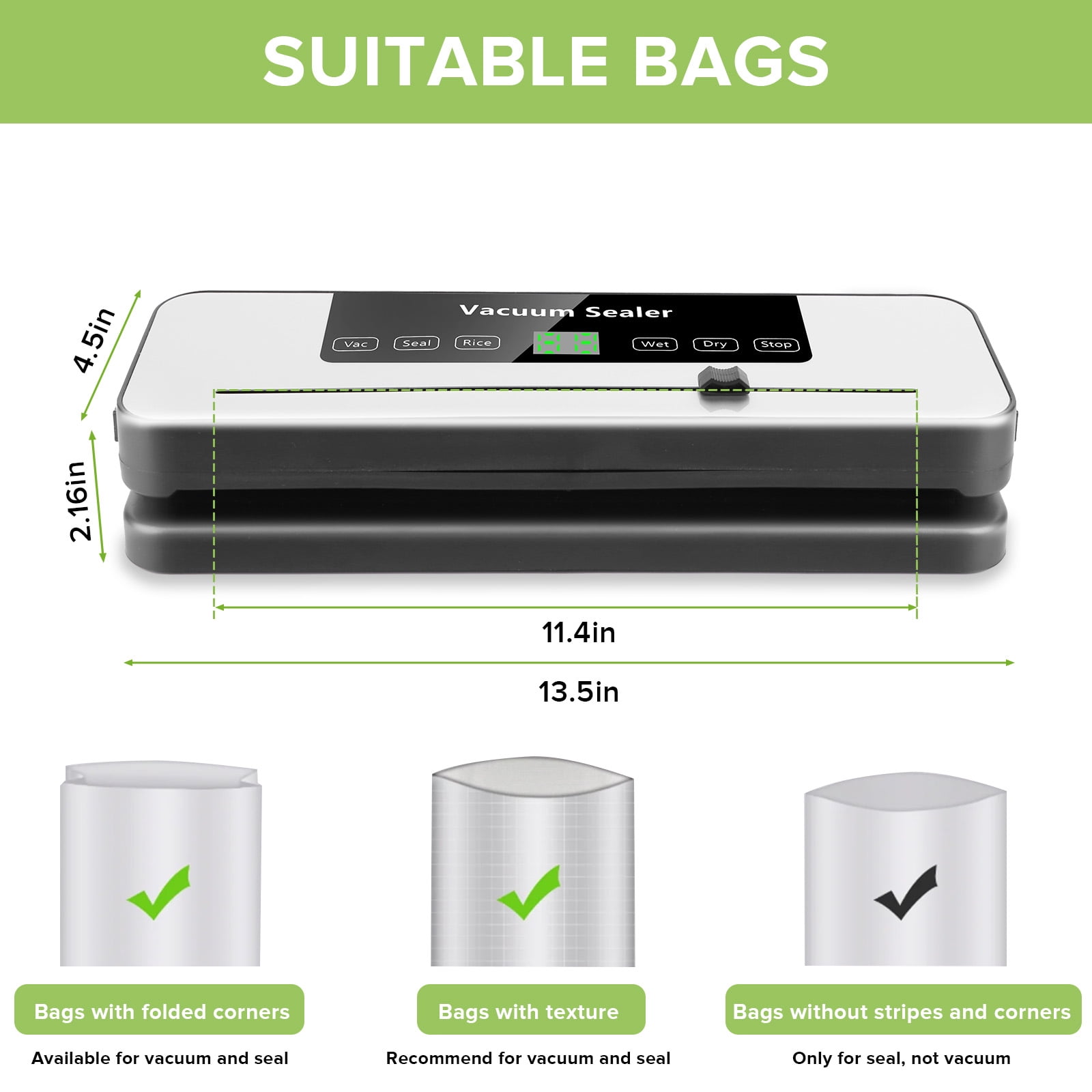 Yucurem Vacuum Sealer Machine with 50 Bags, Auto Vacuum Sealer for Food with Dry & Moist Modes, Built-in Cutter, Compact Design for Food Storage