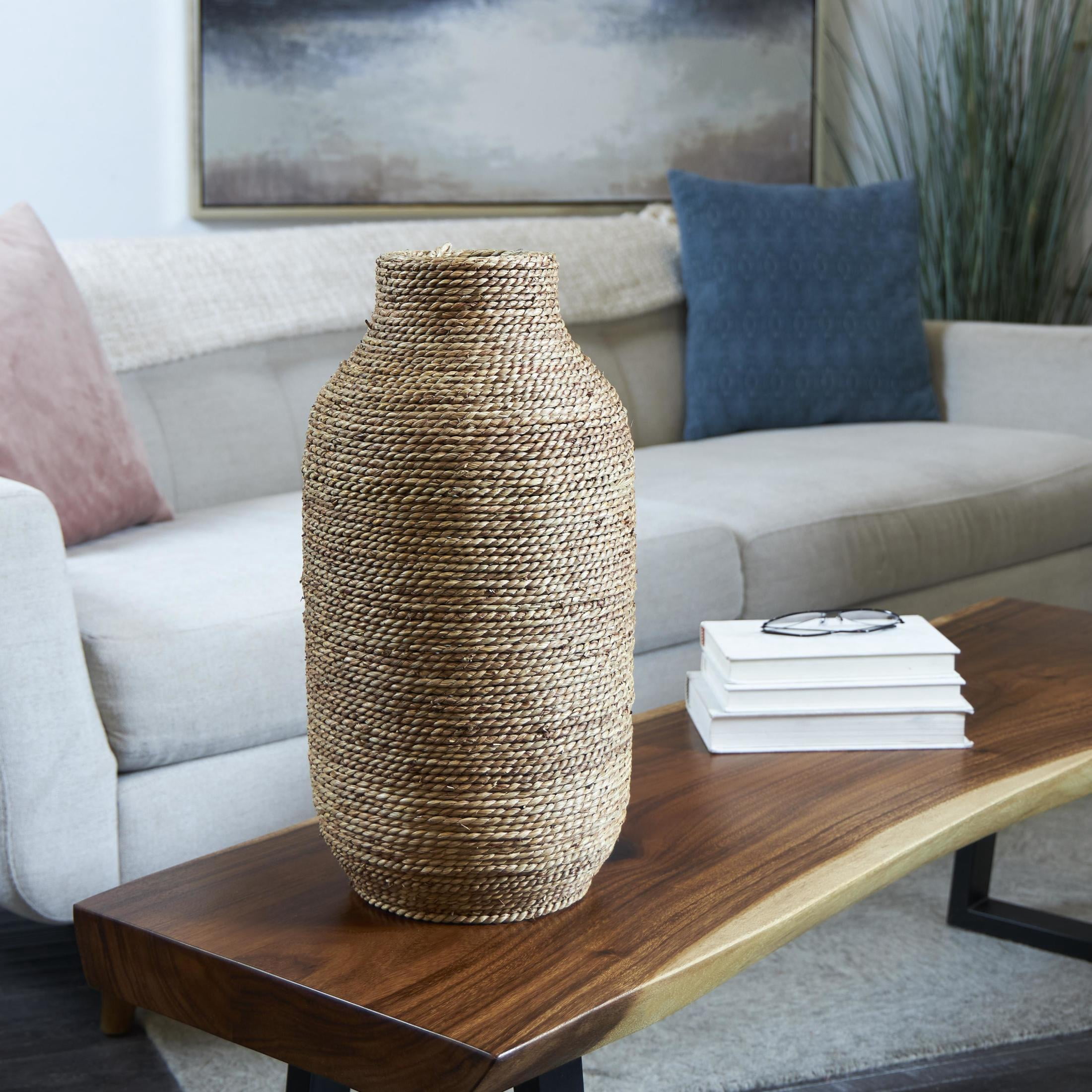 DecMode 19" Handmade Wrapped Brown Seagrass Vase