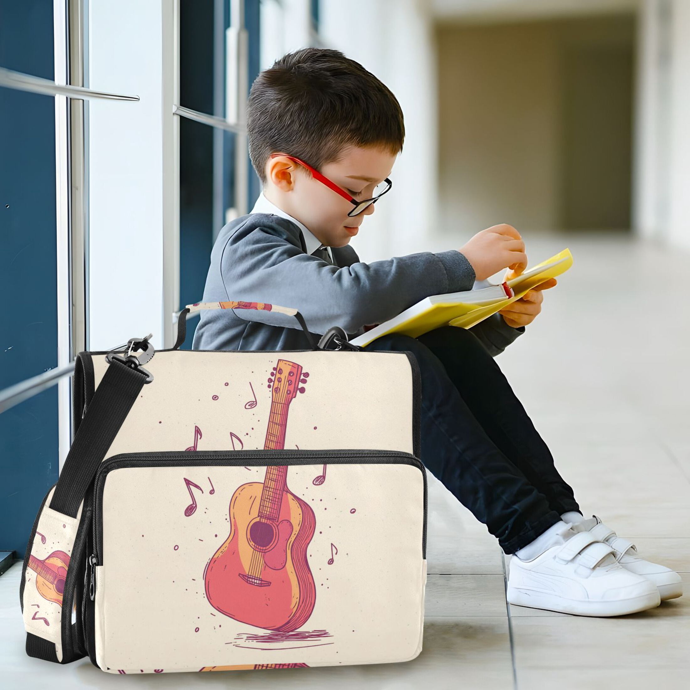 3 Ring Zipper Binder with Shoulder Strap Waterproof Trapper Keeper 2 Inch D-Ring 500 Sheets Capacity Guitar and Notes