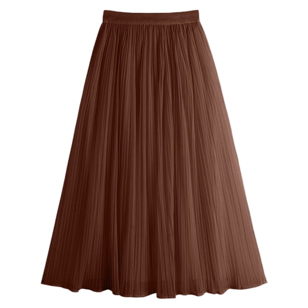 TaTaai Women Ribbed Mesh Pleated Skirt Ice Silk A-Line Flared Midi Skirt Ladies Spring Summer Daily Commute Office Wear Lightweight Breathable Non-See-Through Stylish Skirt Gift