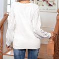 thumbnail image 6 of Women Solid Color Casual Loose Crew Neck Long Sleeve Cable Knit Chunky Pullover Short Sweater with Buttons White L, 6 of 7