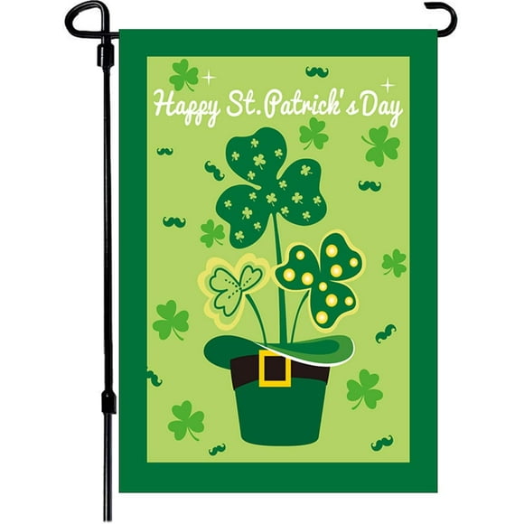 St Patrick''s Day Garden Flag,Shamrock/Hat St Patricks Flag 12.5 x 18 Inch Double-Sided Display 2 Layer Linen for Garden and Home Decorations
