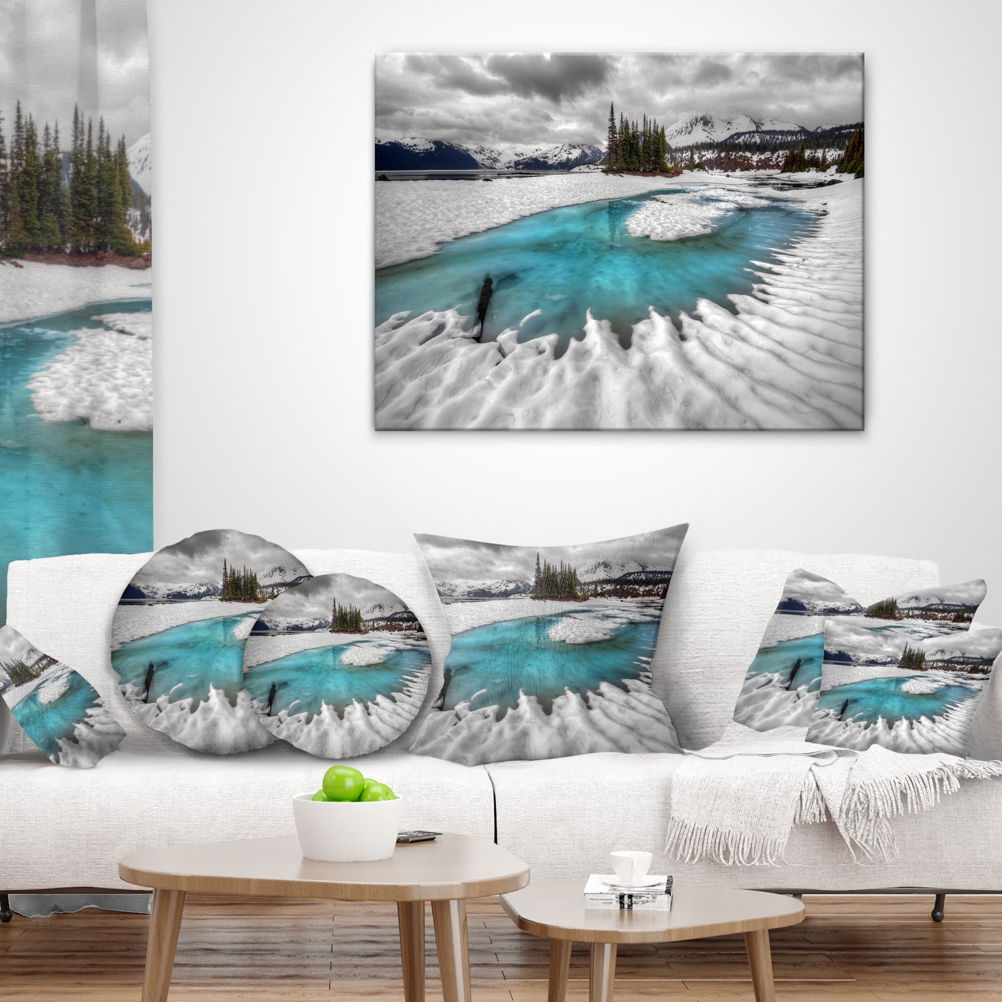 Designart Frosted Crystal Clear Lake - Landscape Printed Throw Pillow - 12x20