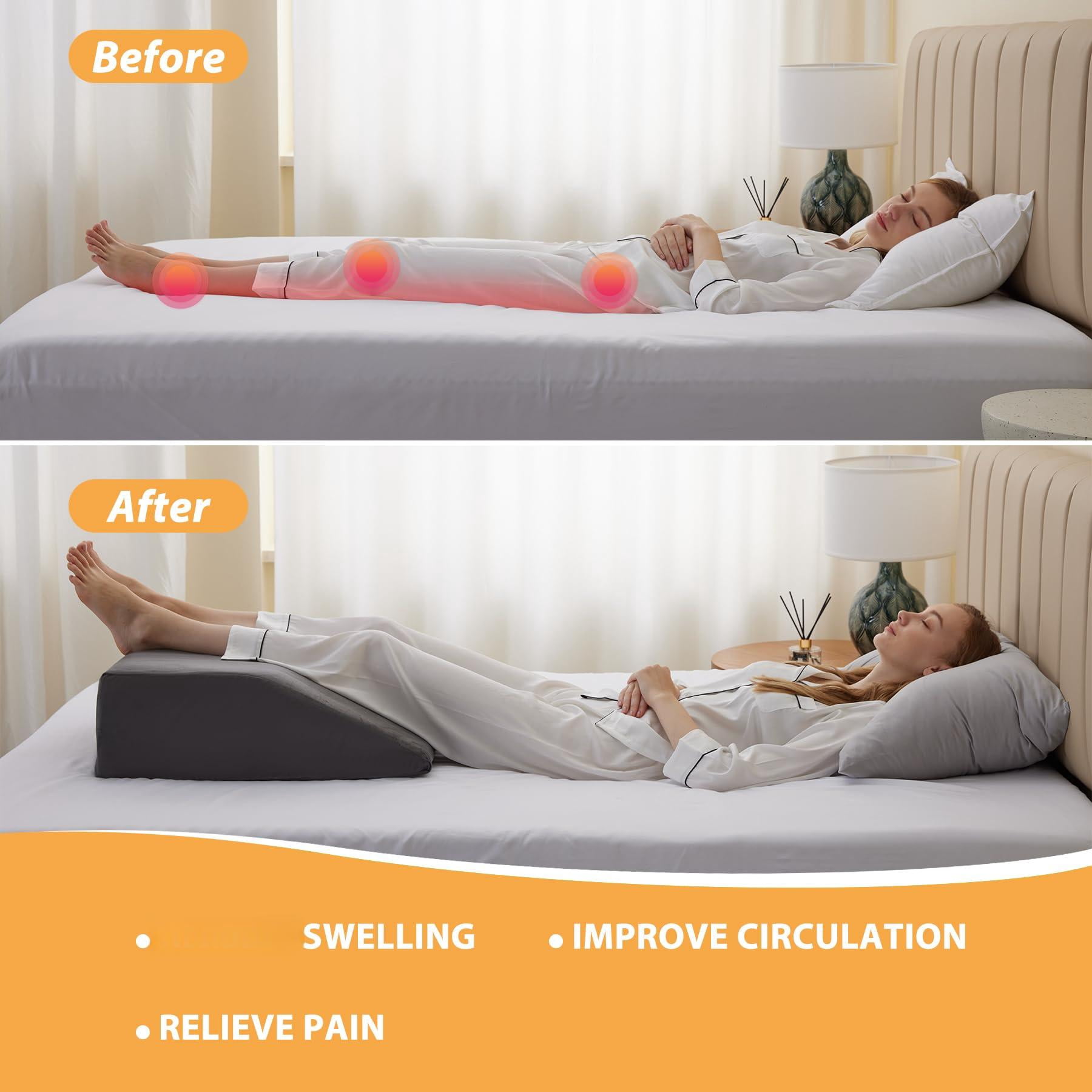 Leg Elevation Pillows  For Sleeping Gel Memory Foam Top Wedge Pillow Wedges After - Removable Cover (10 Inch Dark Grey)