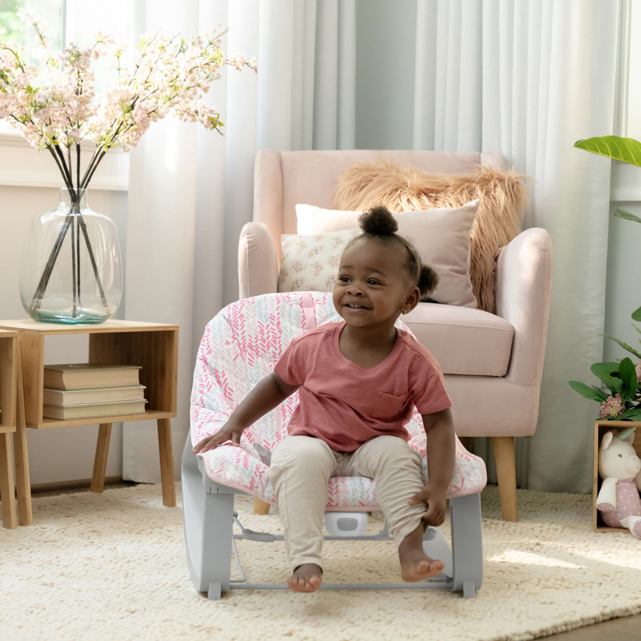 Ingenuity Keep Cozy 3-in-1 Baby Bouncer Seat & Infant to Toddler Rocker - Lily (Pink)