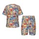 thumbnail image 1 of Fotbe Set Of Travel Vintage Pijama Estampada de 2 Piezas para Niños – Ropa de Dormir de Manga Corta Cómoda para Niños y Niñas, Camiseta y Shorts de Algodón-X-Large, 1 of 6