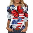 thumbnail image 2 of Xdegoge USA Vintage American Flag Stars Stripes Color Block T Shirt for Women Three Quarter Sleeve Crewneck Casual 4th of July Patriotic Summer Holiday Tees Tops, 2 of 5