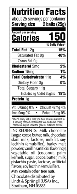 Lindt Lindor Milk White Chocolate Truffles Pistachio Limited Edition 22 oz Bag