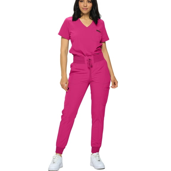 Monarch Uniforms Stretchy Scrubs Women's Jogger Scrub Set In Regular and Petite Jogger Scrubs with Tuck-In Top for Women