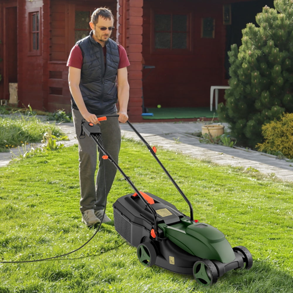 GVN 12-AMP 13.5 Inch Adjustable Electric Corded Lawn Mower with Collection Box-Green, Electric Lawn Mowers for Garden, Yard and Farm