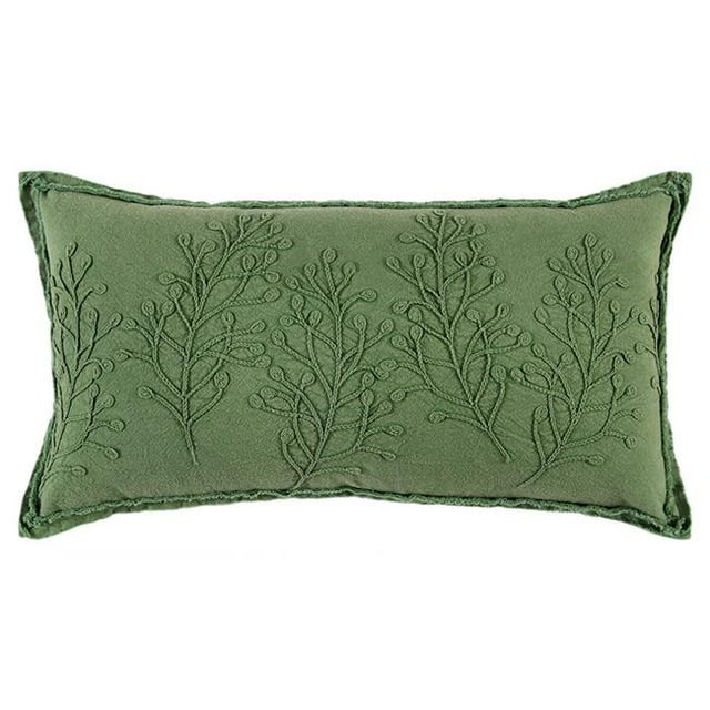 HomeRoots 403484 Green Botanical Pattern Embroidered Lumbar Pillow