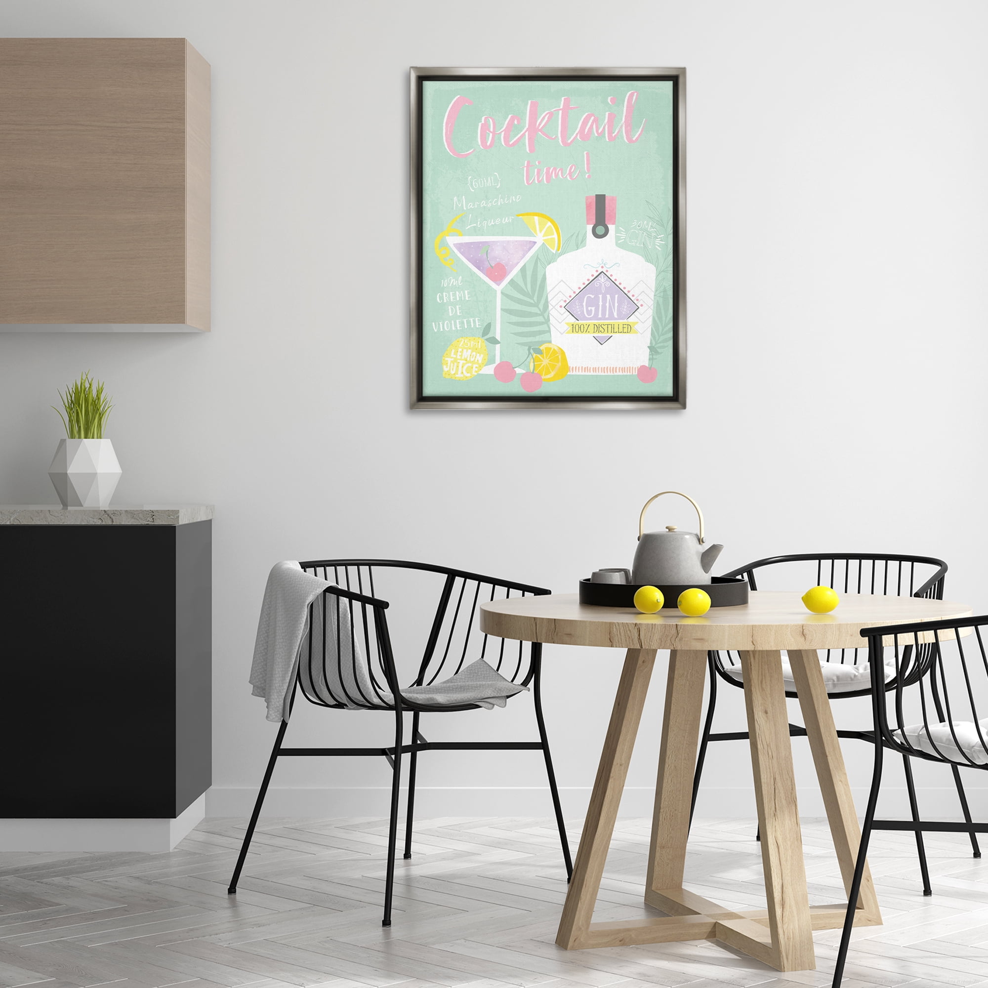 Stupell Industries Cocktail Time with Recipe Food & Beverage Painting Gray Floater Framed Canvas Art Print Wall Art, 25 x 31