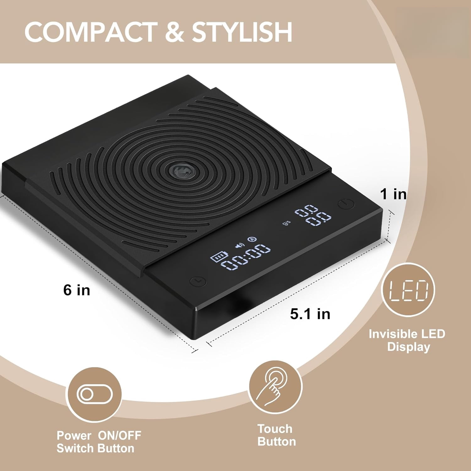 Coffee Scale Basic 2.0 with Timer,Black Mirror Espresso Scale with Flow Rate Function, 2000g/0.1g High Accuracy, Digital Coffee Scale for Pour Over Drip Coffee, Black