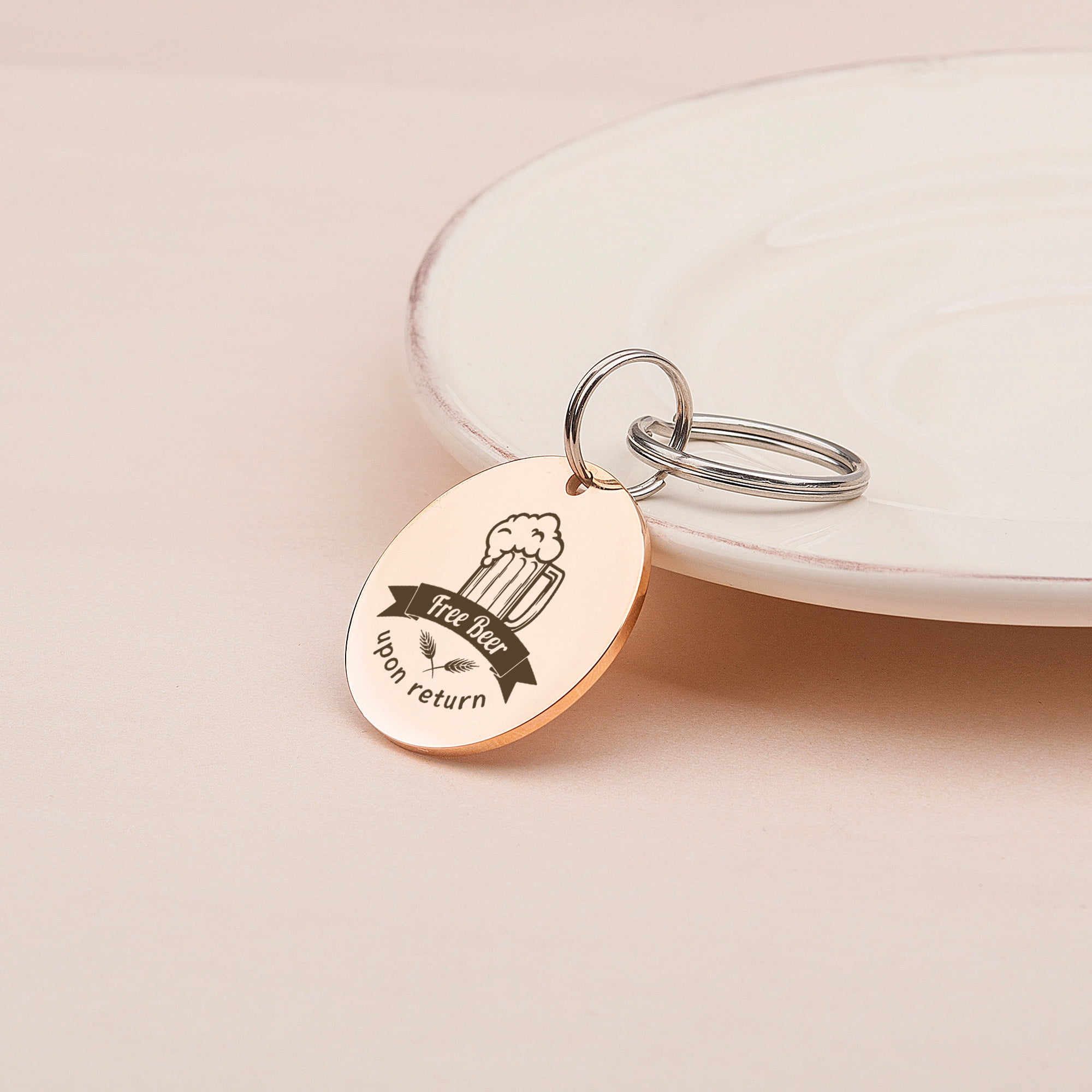 Anavia Stainless Steel Double Sided Round Free Beer Upon Return Engraved Dog & Cat ID Tag, Rose Gold, L