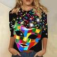 thumbnail image 2 of QATAINLAV Mardi Gras Shirts for Women Plus Size Casual Round Neck Blouse Fashion Carnival Celebration 3/4 Sleeve Pullover Top Multicolor XXXL, 2 of 6
