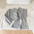 thumbnail image 2 of Trendfront Girls Solid Color Outfit Set Crew Neck Long Sleeve Shirt Summer 2 Piece Casual Fashion Flare Pants Set for Girls 2-10 Years Clothes Set, 2 of 9
