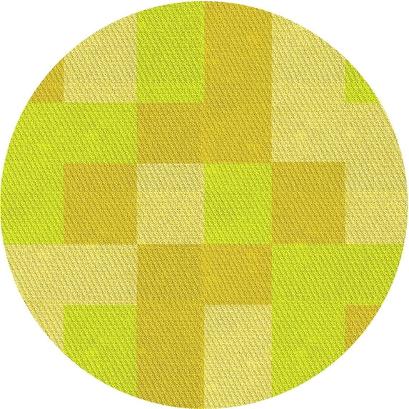 Ahgly Company Machine Washable Indoor Round Transitional Canary Yellow Area Rugs, 7' Round
