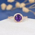 thumbnail image 3 of HeartsAndYou 1ct Natural Purple Amethyst Engagement Ring 14k SOLID Rose Gold Halo Promise, 3 of 6