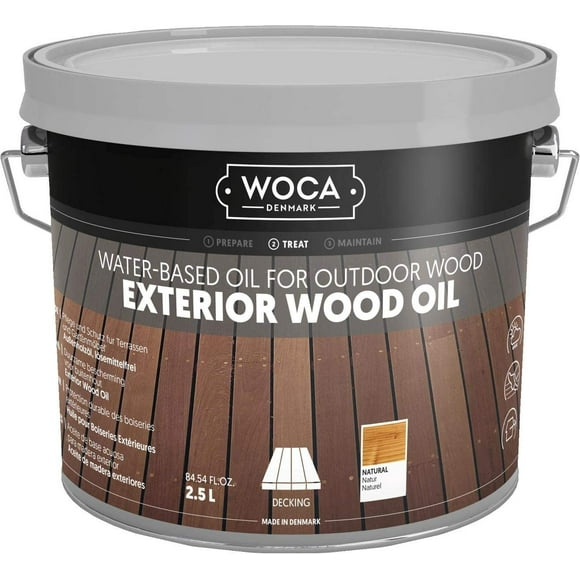 Woca Denmark - Exterior Wood Oil - Water Based Penetrating Stain For Outdoor Wood Decks Fences Siding And Furniture - 2.5L - Natural
