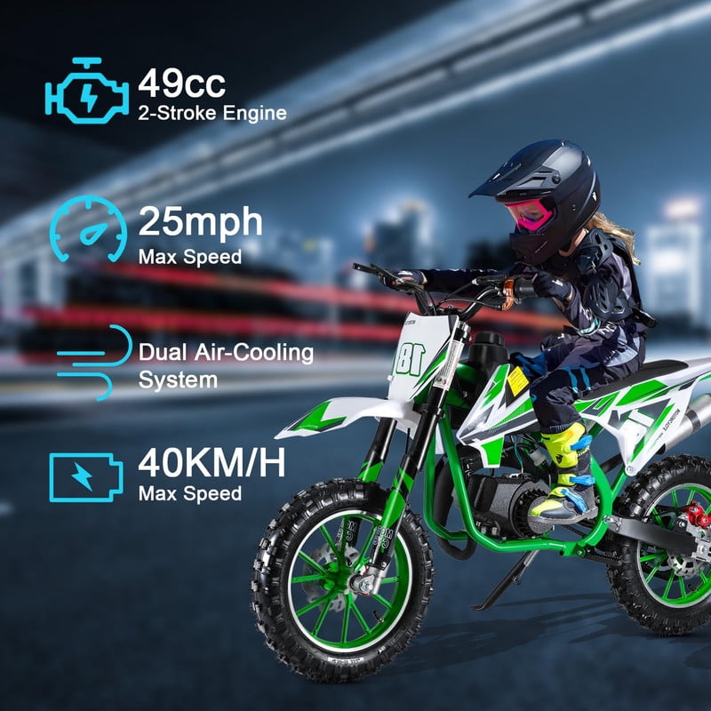 Xinwanna 49cc 2-Stroke Kids Dirt Bike, Gas Power Motocross, Off Road Mini Motorcycle, Pocket Motorbike with Front Rear Disc Brakes, Racing Max Speed 30KM/H
