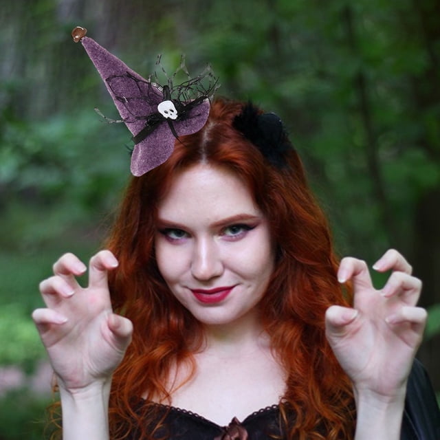 Diadema de Halloween, Sombrero de Bruja Morado, Diadema con Calavera, Decoración para Festival de Fantasmas, 8,26 X 4,52 X 1,57 Pulgadas