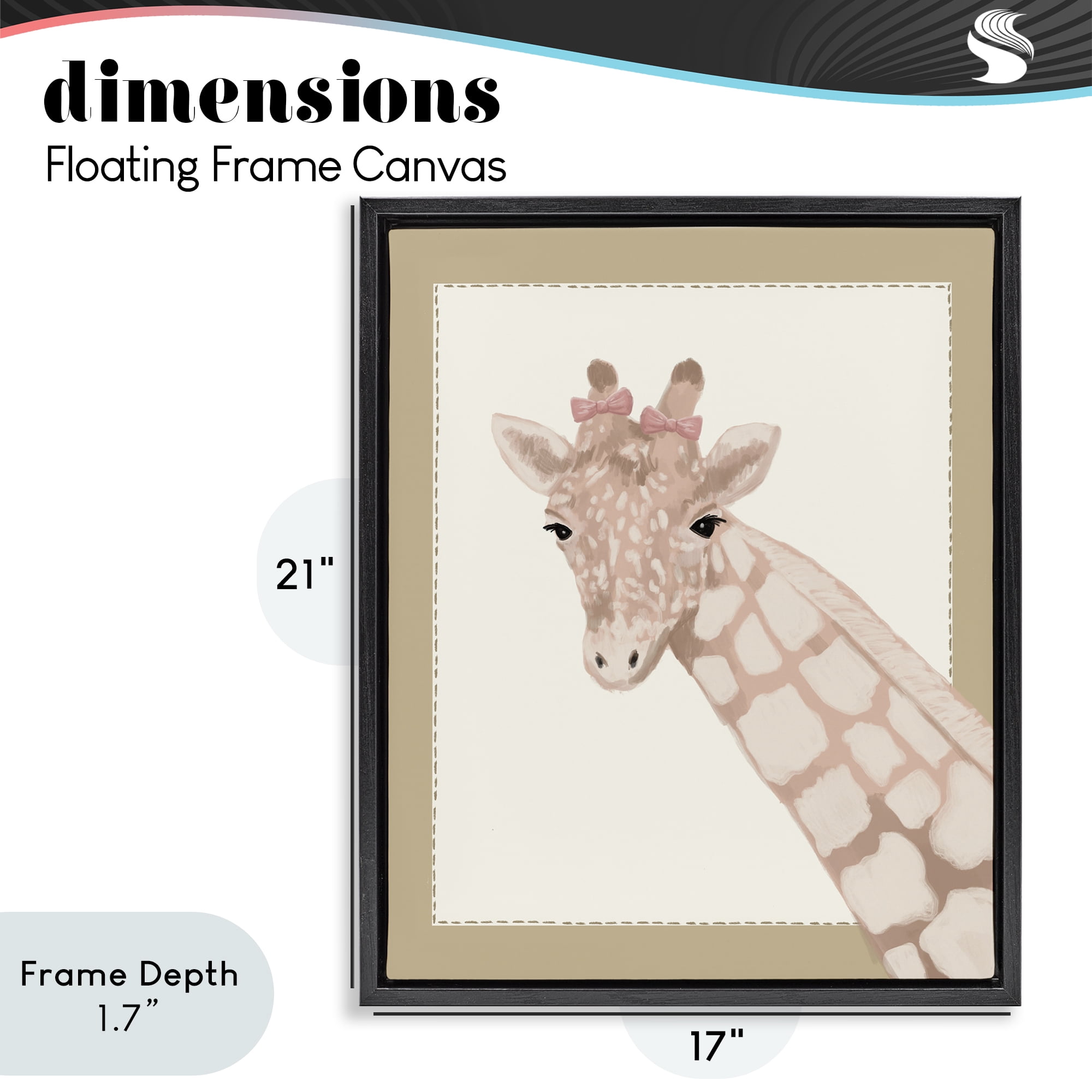Stupell Industries Sweet Giraffe with Bows Black Framed Floater Canvas Wall Art, design by Sadie Harper
