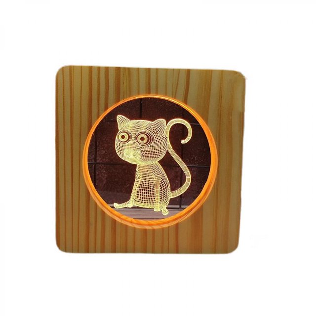 Luz de noche Led para gatitos, interruptor de botón usado de baja energía de madera maciza, luz cálida suave, regalo creativo para amigos, decoración del hogar para dormitorio Feliz Sencillez