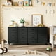 thumbnail image 4 of Cómoda Recibidor con 14 Cajones, Soporte TV 63" y Tomas de Corriente – Mueble Multiusos - Tapizado en tela y cuero negro, 4 of 8