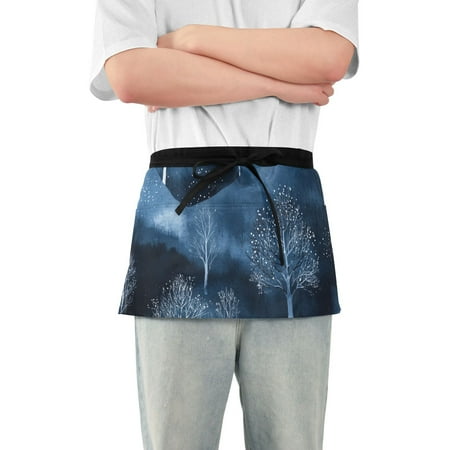 

Winter Trees Moutain Waist Apron Adjustable Server Half Apron Kitchen Cooking with 3 Pockets for Men Women