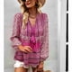 thumbnail image 2 of Mujeres floral impresión V Masajeadores de cuello camisa cordón manga larga Blusas Loose fit primavera y otoño estaciones superior para vacaciones ocio rosa L, 2 of 7