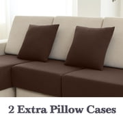 Sanmadrola Waterproof Couch Cushion Cover for Sectional Sofa,Slipcover Stain Resistant High Elasticity Wear-Resistant Striped Sofa Cover,Brown 3 Piece Set +1 Chaise for Furniture, Children, Pets