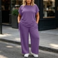 thumbnail image 5 of Ynynloco Women Plus Size 2 Piece Outfits Short Sleeve Pullover Top and Wide Straight Leg Pants Lounge Sets Tracksuit with Pockets, 5 of 8