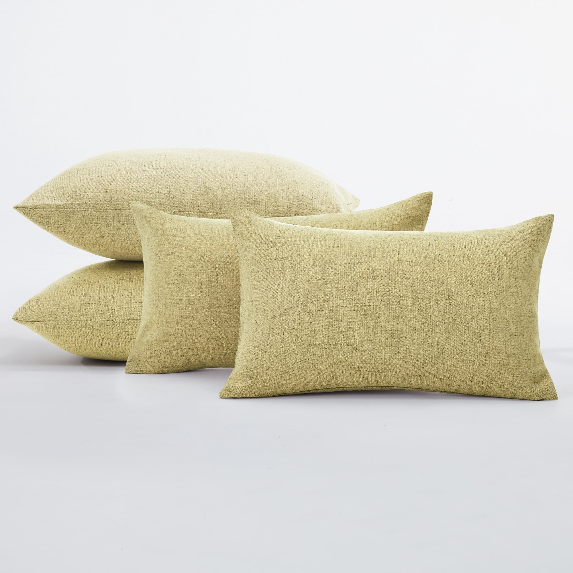 (4 pack) Deconovo Faux Linen Cushion Covers Decorative Pillow Case Covers with Invisible Zipper for Couch 12 x 20 inch Flax Yellow Set of 4 No Pillow Insert