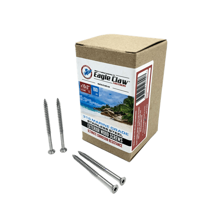 

#10 x 3 Inch 316 Marine Grade Stainless Steel Wood Screws 100 Pack T25 Star Drive Type 17 Point for Docks Decks Jetties Fences or any Coastal Marine Construction by Eagle Claw Fasteners