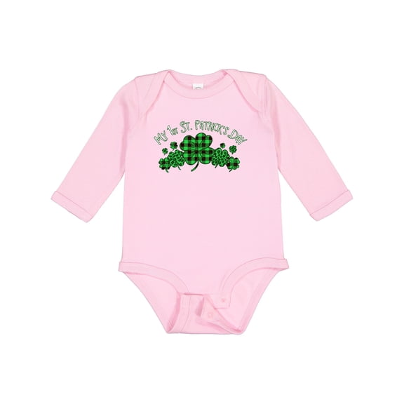 Inktastic My 1st St. Patrick's Day with Plaid Shamrocks Boys or Girls Long Sleeve Baby Bodysuit
