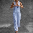thumbnail image 6 of Besolor Womens Summer Outfits 2 Piece Set V Neck Sleeveless Button Tank Tops Wide Leg Pants with Pocket Beach Dresses Vacation Sets(XX-Large,Blue), 6 of 7