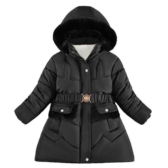 Povozer Girl's Long Parka Warm Winter Coat Quilted Puffer Jacket Snow Outwear(Black,7T-9T)