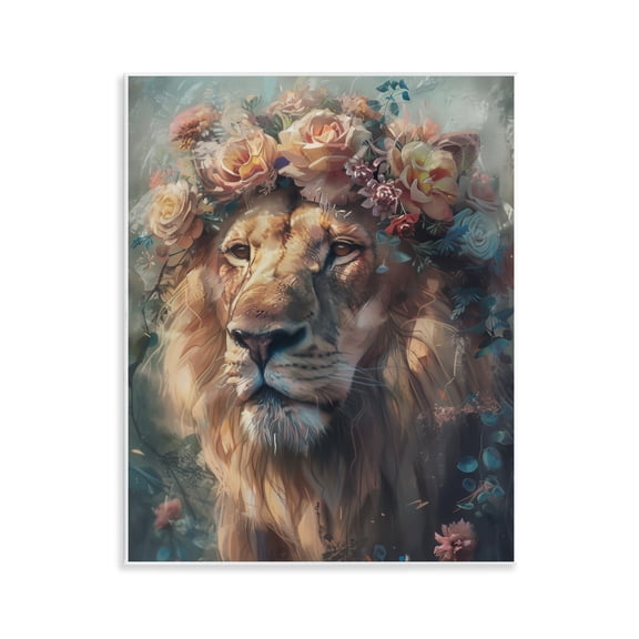 Stupell Industries Lion with Rose Garland Animals Painting Unframed Art Print Wall Art, 11 x 14